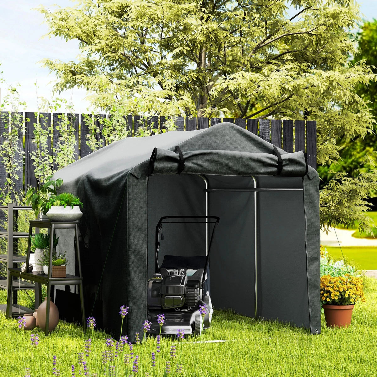 Garden Tool Storage Shed with Roll-up Zipper Door Bicycle Shed, Dark Grey