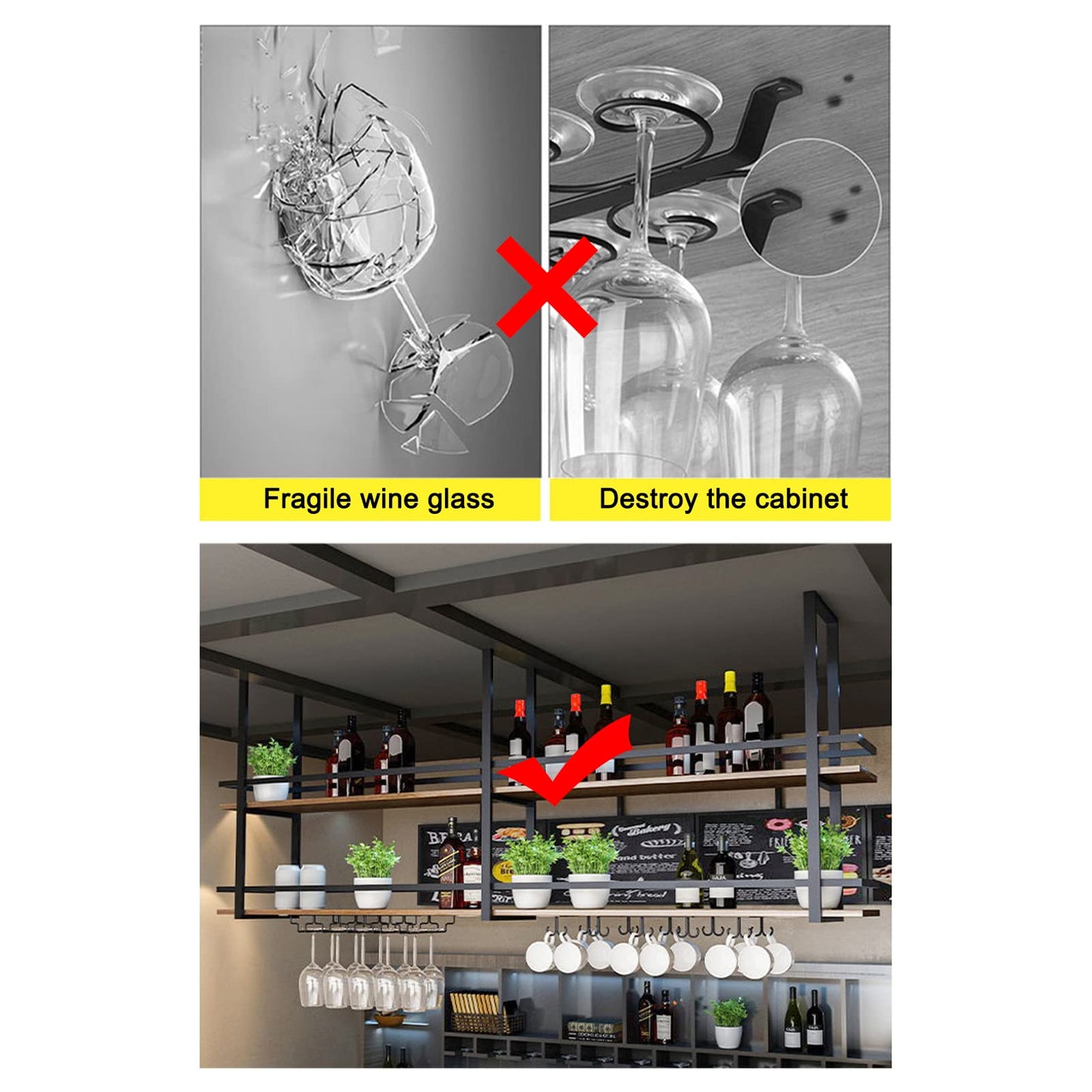 Large Hanging Wine Rack 2-Layer Industrial Hanging Display Wine Storage Holder 160cm