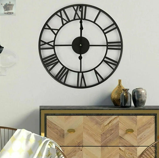 60 cm Large Black Vintage Metal Roman Numeral Clock Antique Skeleton Hanging Wall Clock Royalcart
