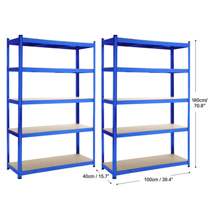 5 Tiers Metal Shelving Units Warehouse 180X100X40CM Racking Shelf Heavy Duty Steel 175kgs Per Bay