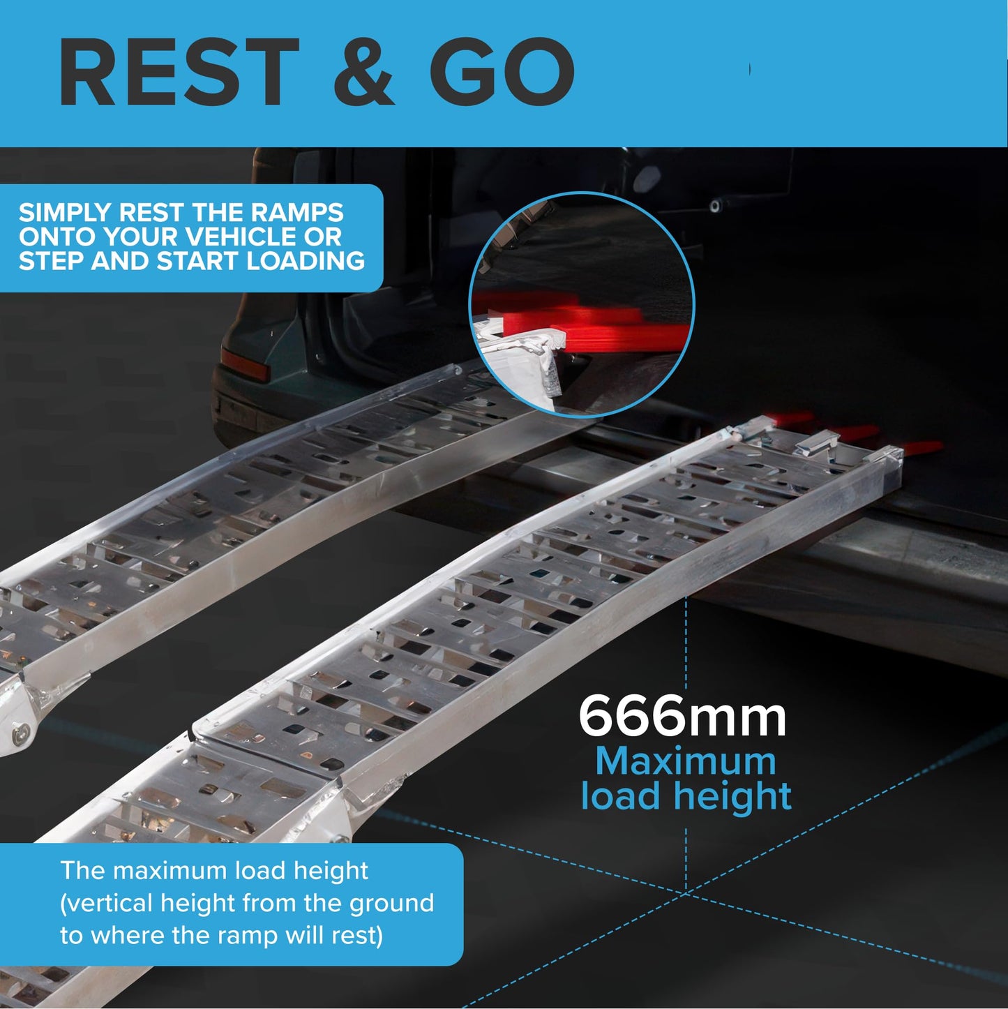 The Ramp People Pair of 2.2m Aluminium Folding Loading Ramps for ATVs, Quad Bikes, Lawnmowers (2.2m length, 600kg capacity) Royalcart