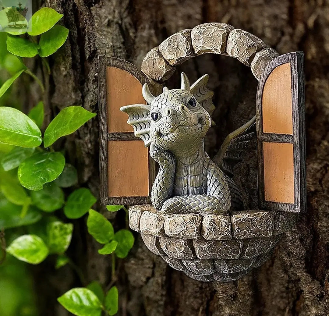 Dragon Sculpture Wall Decoration,Lovely Resin Garden Dragon Statue,Little Dragon Meditating Royalcart