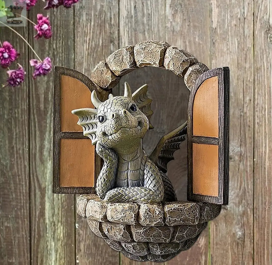 Dragon Sculpture Wall Decoration,Lovely Resin Garden Dragon Statue,Little Dragon Meditating Royalcart