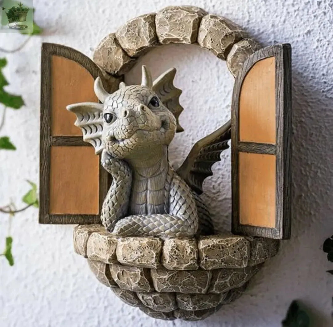 Dragon Sculpture Wall Decoration,Lovely Resin Garden Dragon Statue,Little Dragon Meditating Royalcart