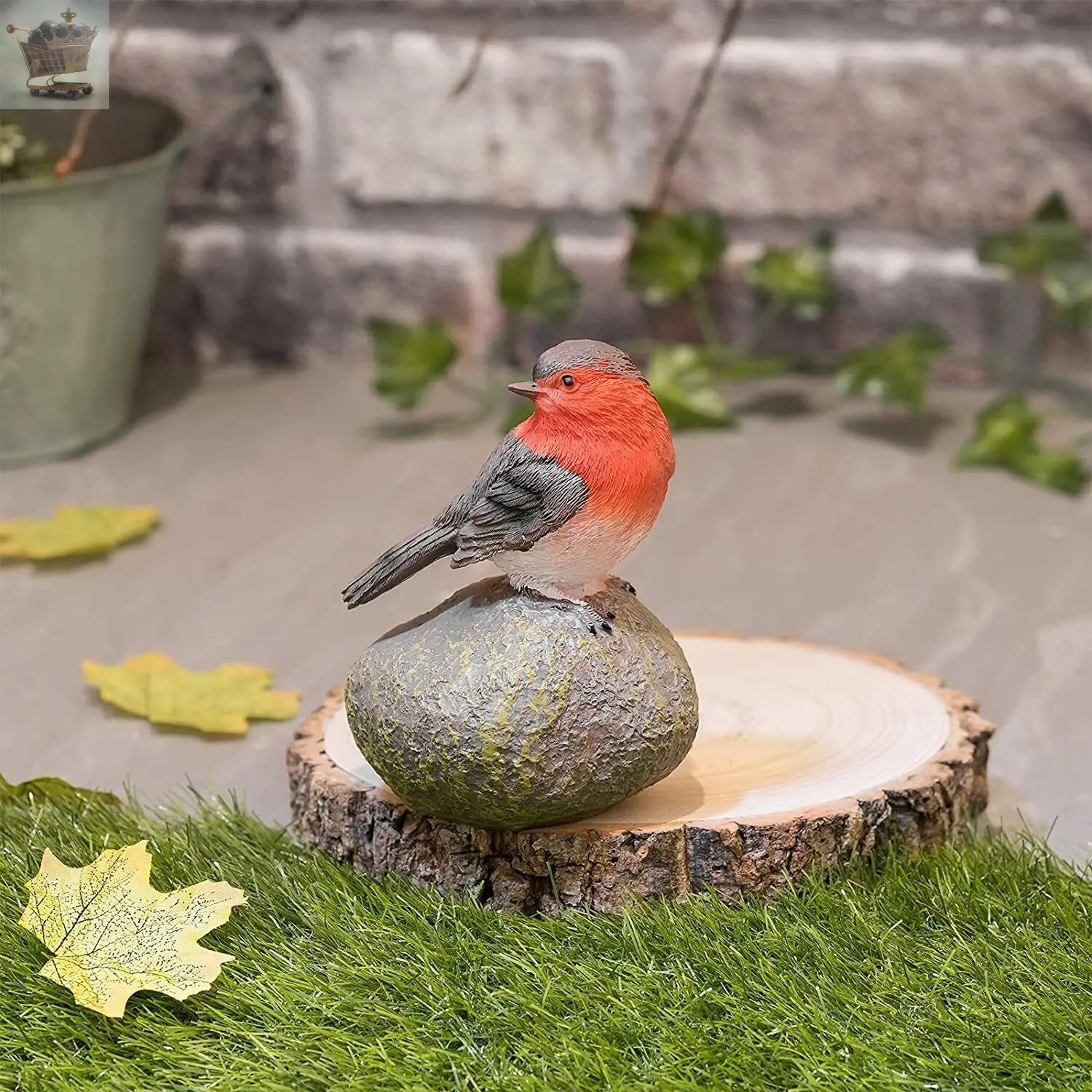 Robin Perched On Stone Ornaments Red Breast Resin Garden Outdoor Patio Bird Lawn Royalcart