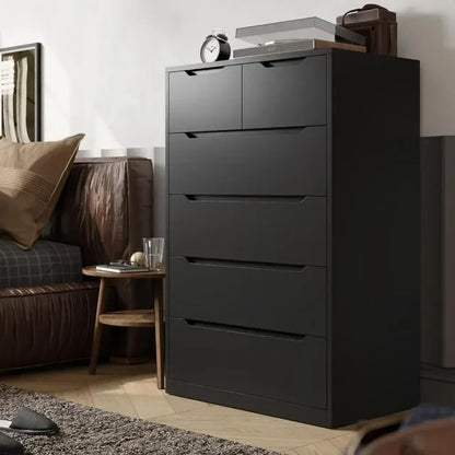 Wooden Storage Locker Cabinet Dresser for Bedroom with 6 Wood Drawers