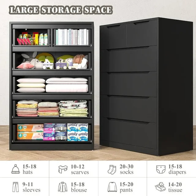 Wooden Storage Locker Cabinet Dresser for Bedroom with 6 Wood Drawers