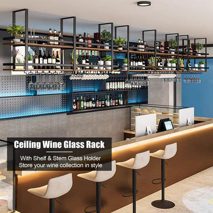 Large Hanging Wine Rack 2-Layer Industrial Hanging Display Wine Storage Holder 160cm