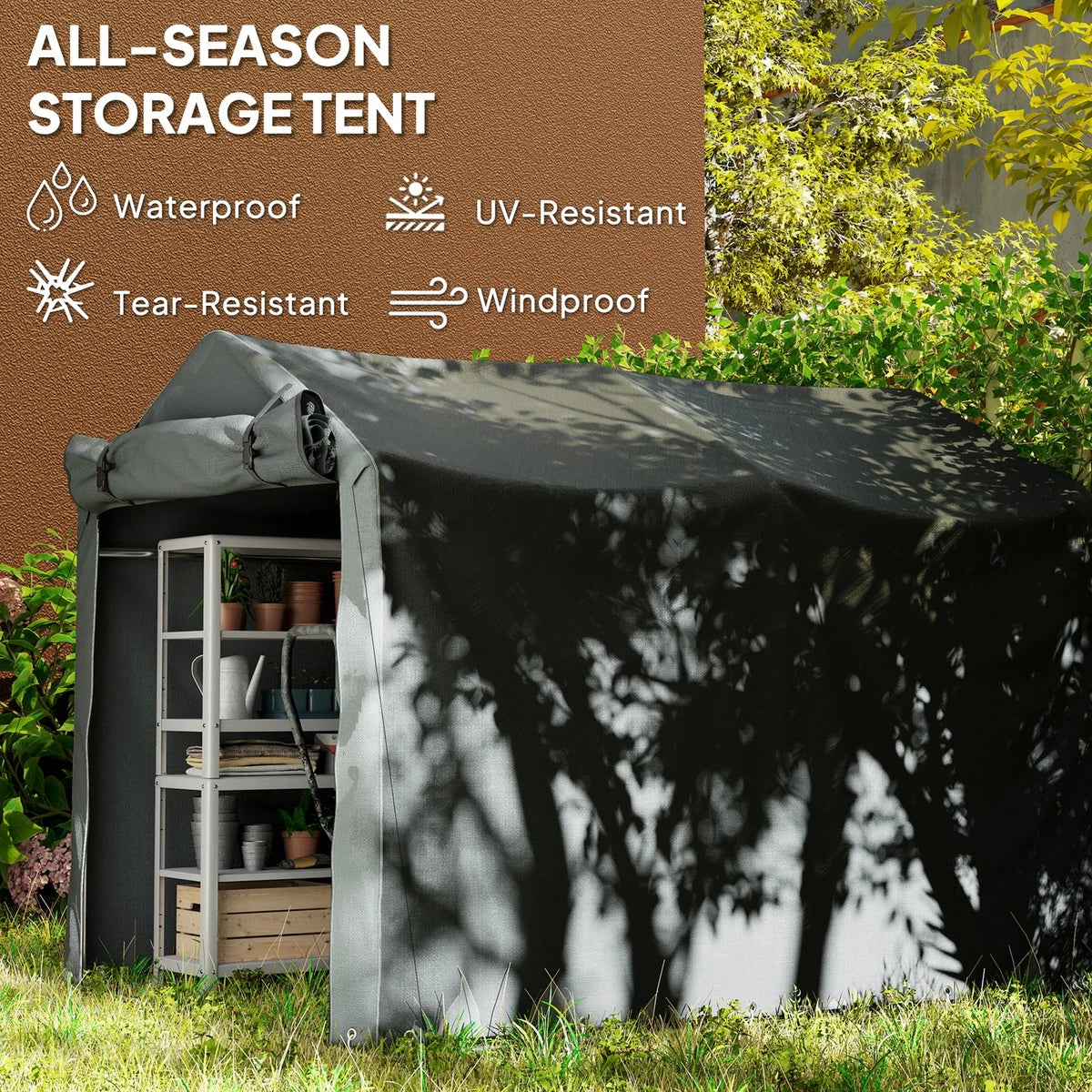 Garden Tool Storage Shed with Roll-up Zipper Door Bicycle Shed, Dark Grey