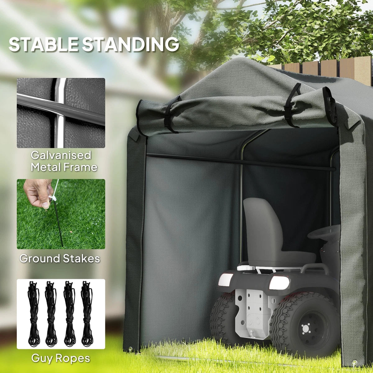 Garden Tool Storage Shed with Roll-up Zipper Door Bicycle Shed, Dark Grey