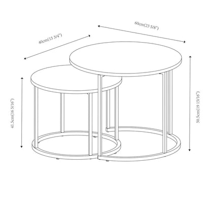 Set of 2 Nesting Tables Industrial Round Side Tables w/ Steel Frame Stacking