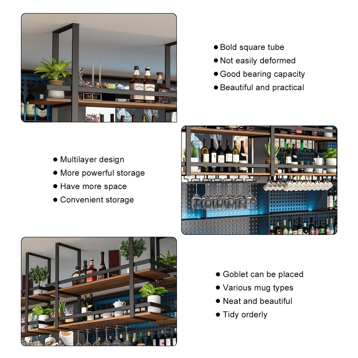 Large Hanging Wine Rack 2-Layer Industrial Hanging Display Wine Storage Holder 160cm