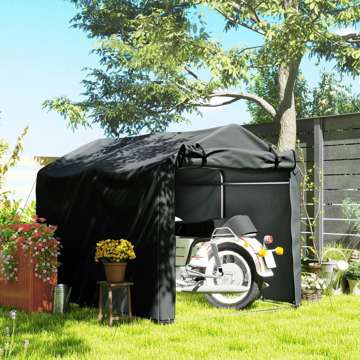 Garden Tool Storage Shed with Roll-up Zipper Door Bicycle Shed, Dark Grey