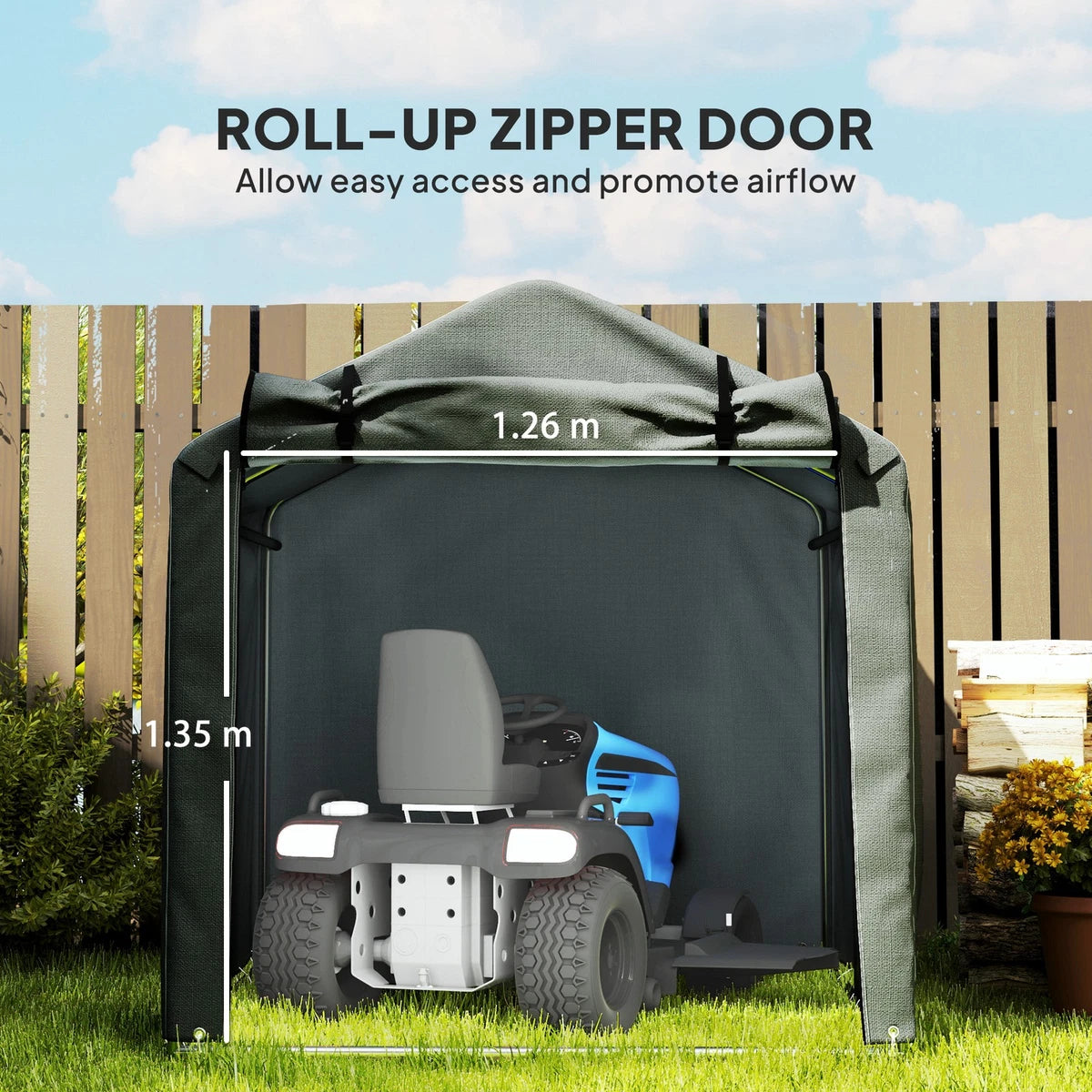 Garden Tool Storage Shed with Roll-up Zipper Door Bicycle Shed, Dark Grey