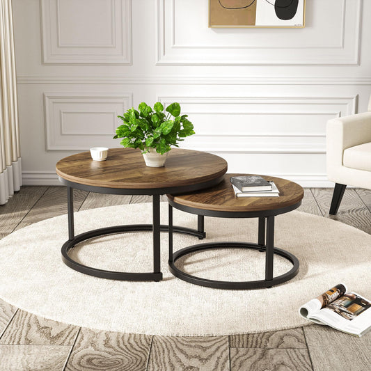 Nesting Coffee Tables Set of 2, Round Stacking Sofa Side Tables for Living Room