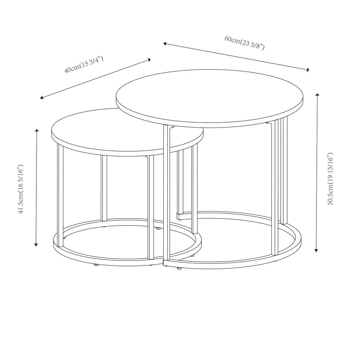 Set of 2 Nesting Tables Industrial Round Side Tables w/ Steel Frame Stacking