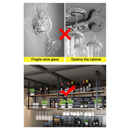 Large Hanging Wine Rack 2-Layer Industrial Hanging Display Wine Storage Holder 160cm