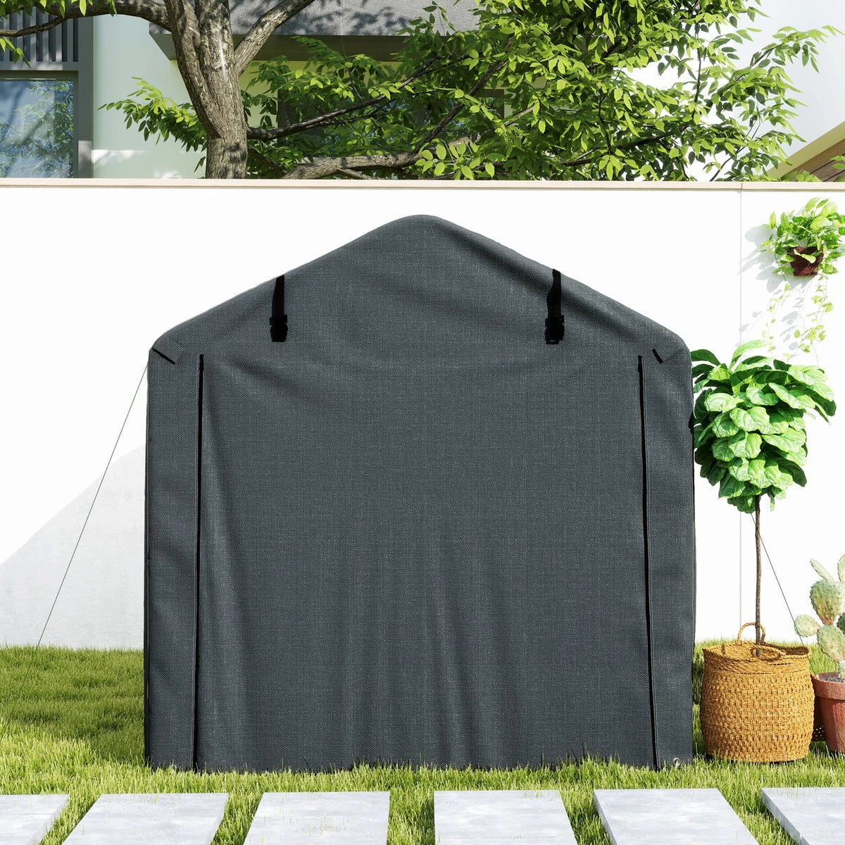 Garden Tool Storage Shed with Roll-up Zipper Door Bicycle Shed, Dark Grey