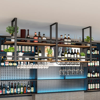 Large Hanging Wine Rack 2-Layer Industrial Hanging Display Wine Storage Holder 160cm