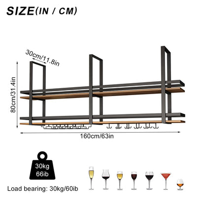 Large Hanging Wine Rack 2-Layer Industrial Hanging Display Wine Storage Holder 160cm