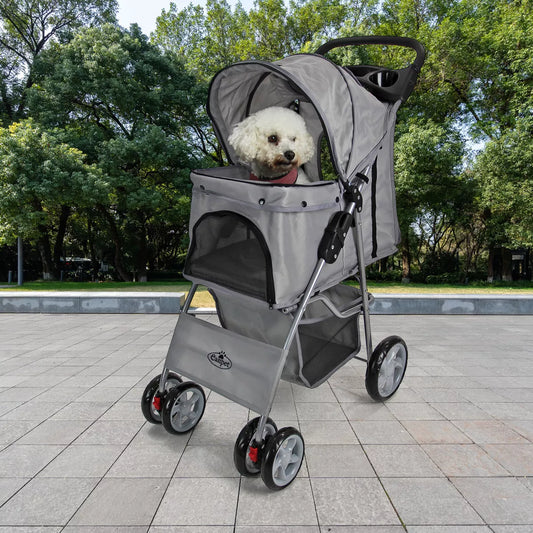 Pet Stroller Dog Cat Puppy Pram Pushchair Travel Cart Jogging Buggy Carrier With Rain Cover