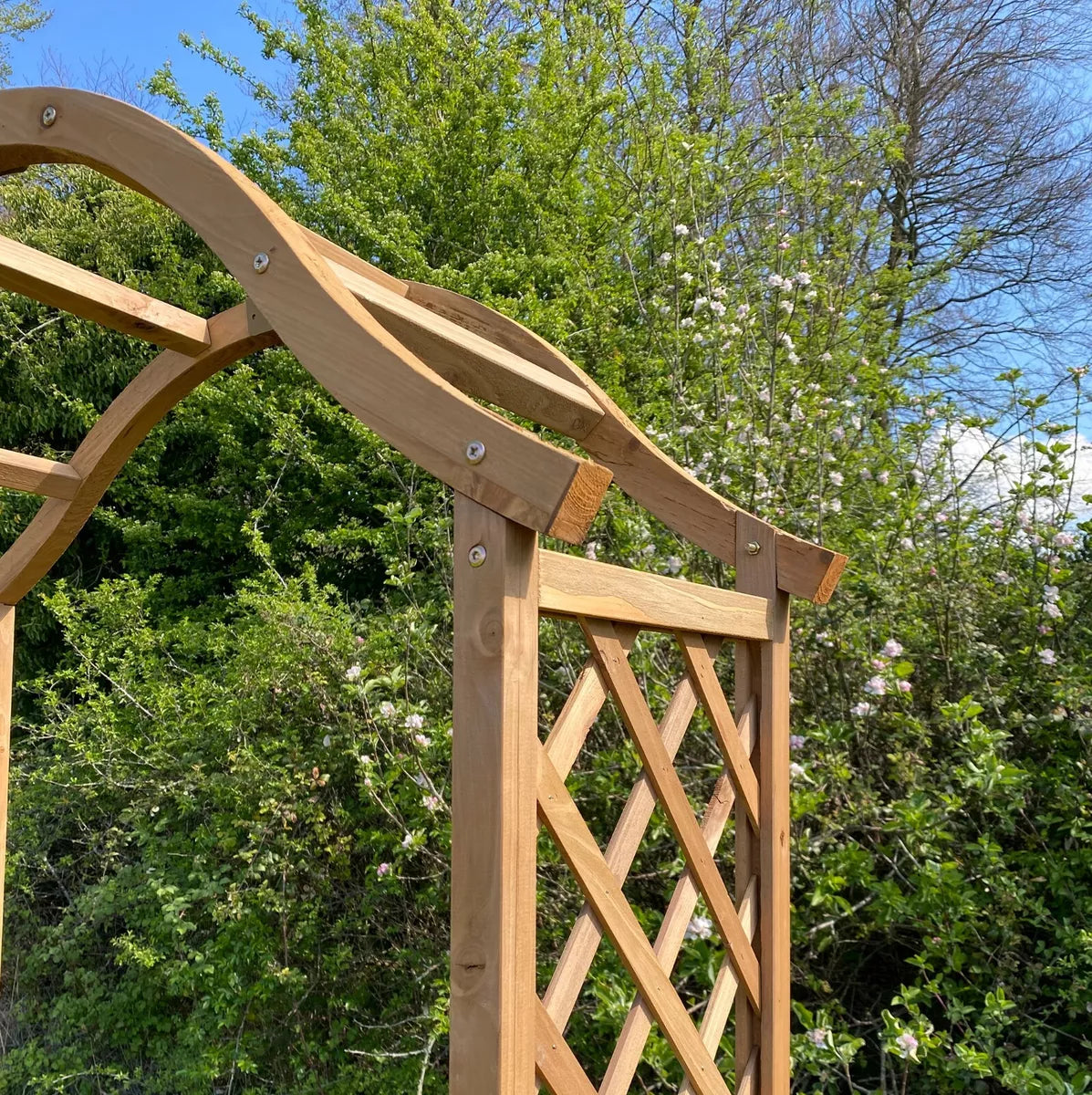 Wooden Garden Arch Pergola Feature Archway Natural with Curved Top (Tan) Trellis