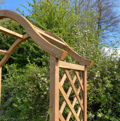Wooden Garden Arch Pergola Feature Archway Natural with Curved Top (Tan) Trellis