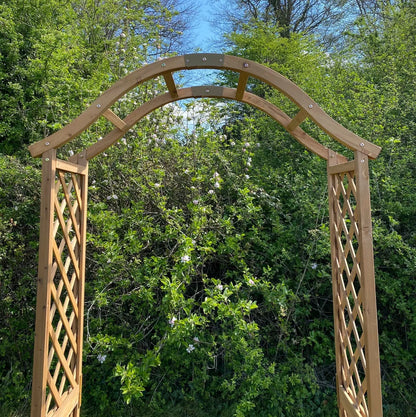 Wooden Garden Arch Pergola Feature Archway Natural with Curved Top (Tan) Trellis