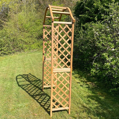Wooden Garden Arch Pergola Feature Archway Natural with Curved Top (Tan) Trellis