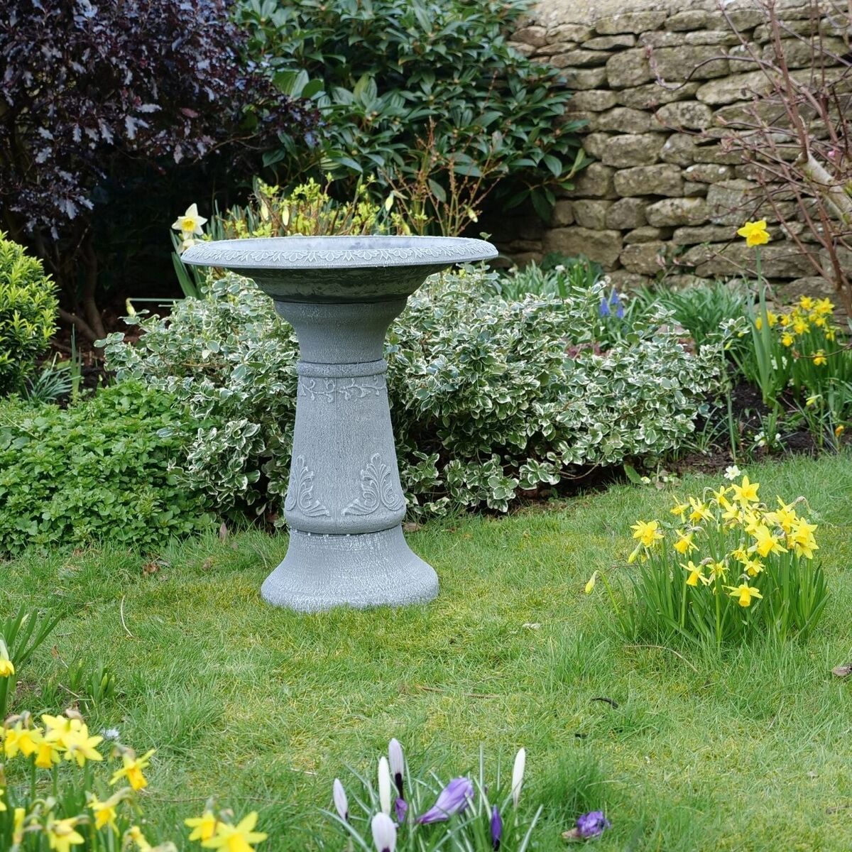 Grey Cameo Bird Bath complete with a tall stem Royalcart